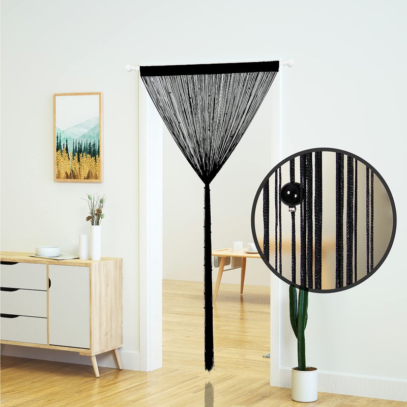 YaoYue Beaded Curtain Door String Curtains for Doorway Tassels Beads Hanging Fringe Hippie Room Divider Window Hallway Entrance Wall Closet Bedroom Privacy Decor (39Ã—79in/100Ã—200cm, Black) - Image 2